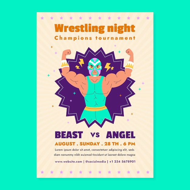 Vertical Poster Template for Flat Wrestling – Free Download