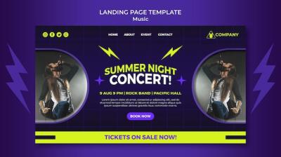 Neon Landing Page Template for Summer Night Concert – Free Download