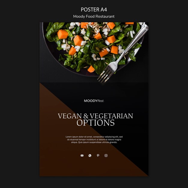 Moody Food Restaurant Poster Template Featuring Delicious Salad – Free to Download