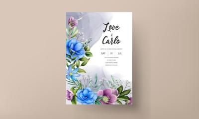 Watercolor Floral and Leaves Wedding Invitation Card Template – Free Download