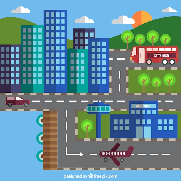 Flat Design Background of Roads and Buildings – Free to Download