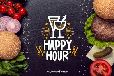 Happy Hour Lettering on Chalkboard – Free Download