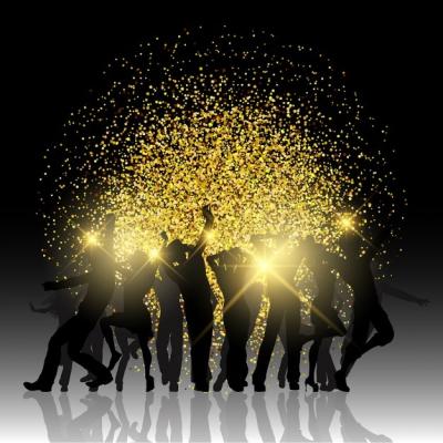 Golden Background Featuring Silhouettes of People Partying – Free Download