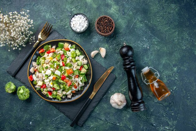 Fresh Vegetable Salad on Dark-Blue Background – Free Stock Photo for Download