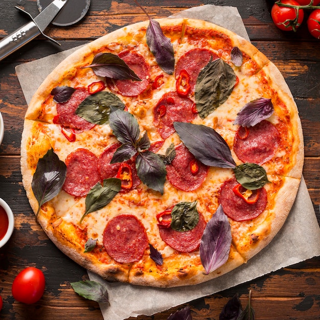 Close-Up View of Pizza on Wooden Table – Free Stock Photo for Download