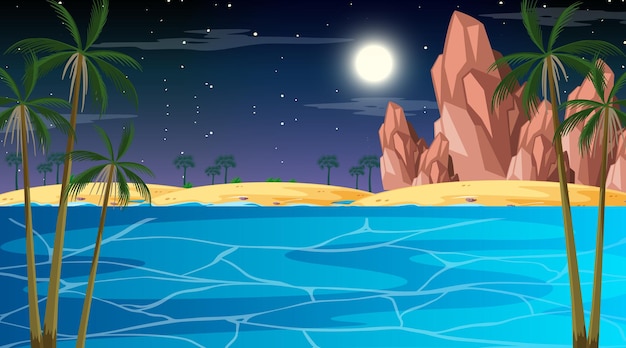 Tropical Beach Landscape Scene at Night – Free Download