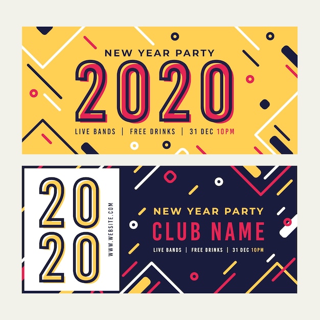 Flat Design New Year 2020 Party Banners Template – Free Download