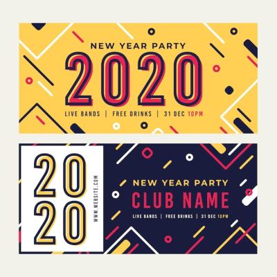 Flat Design New Year 2020 Party Banners Template – Free Download