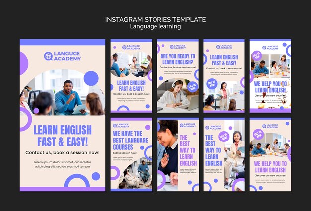 Language Learning Instagram Stories in Flat Design – Free Download