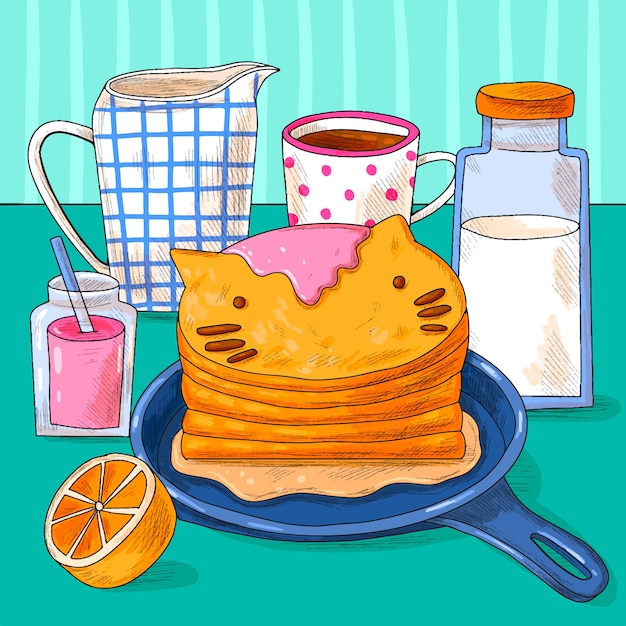 Hand Drawn Pancake Day Illustration – Free Download