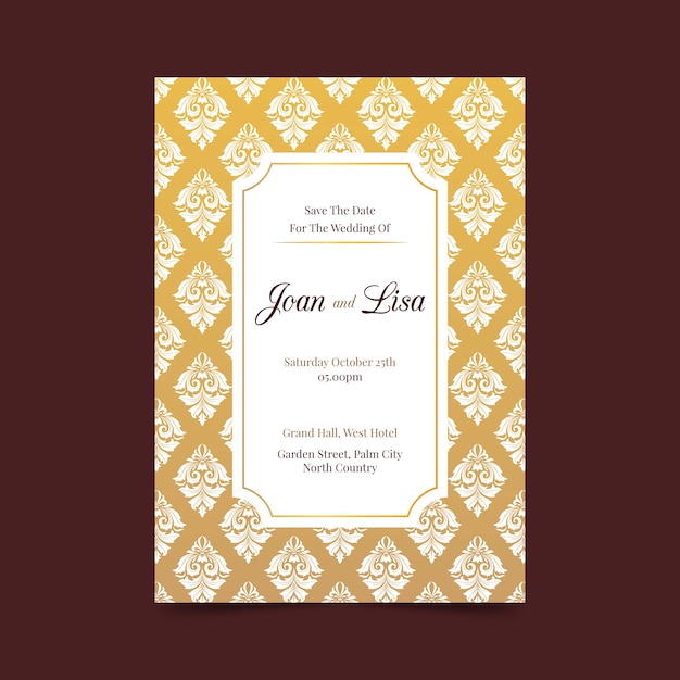 Damask Style Wedding Invitation – Free Download