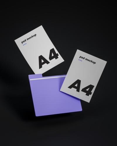 Double A4 White Paper Folder File Mockup for Visualization on Black Background – Free Download