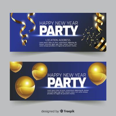 Golden Details New Year Party Banner – Free Download