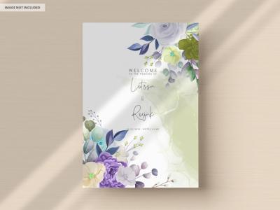 Hand-Drawn Floral Wedding Invitation Card in Aquamarine Color – Free to Download