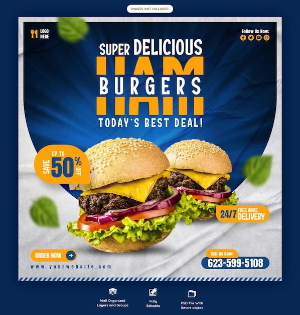 Delicious Burger and Food Menu Social Media Banner Template – Free to Download