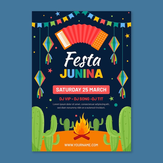 Flat Design June Festival Poster Template – Download Free Stock Photo