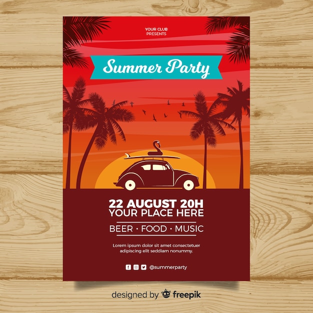 Flat Summer Party Poster – Free Download for Vector Templates