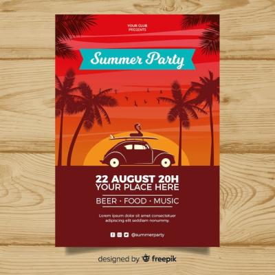 Flat Summer Party Poster – Free Download for Vector Templates