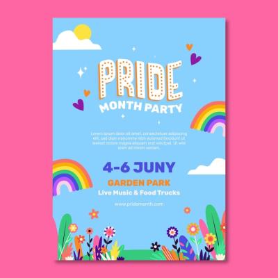 Flat Vertical Poster Template for Pride Month Celebration – Free Download