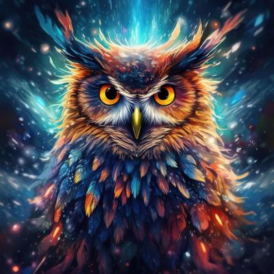 A Colorful Owl Painting with Yellow Eyes and Blue-Orange Feathers – Free Stock Photo, Download for Free