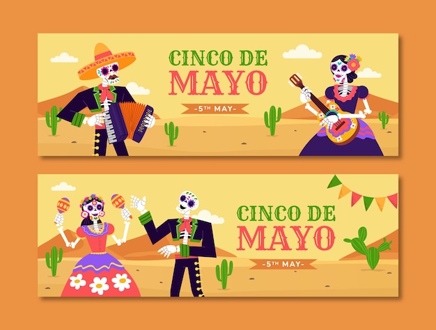 Cinco de Mayo Celebration Flat Horizontal Banner Template – Free Download