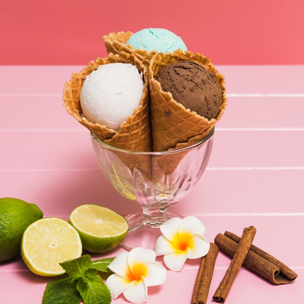 Spices and Lime Next to Delicious Ice-Creams – Free Stock Photo for Download