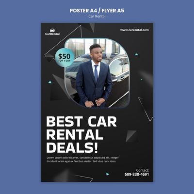 Flat Design Car Rental Poster Template – Free to Download