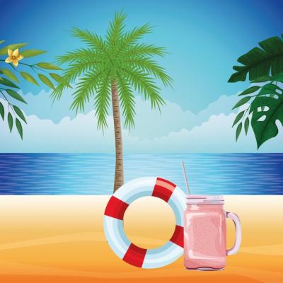 Summer Beach and Vacation Cartoon Vector – Download Free Stock Photo