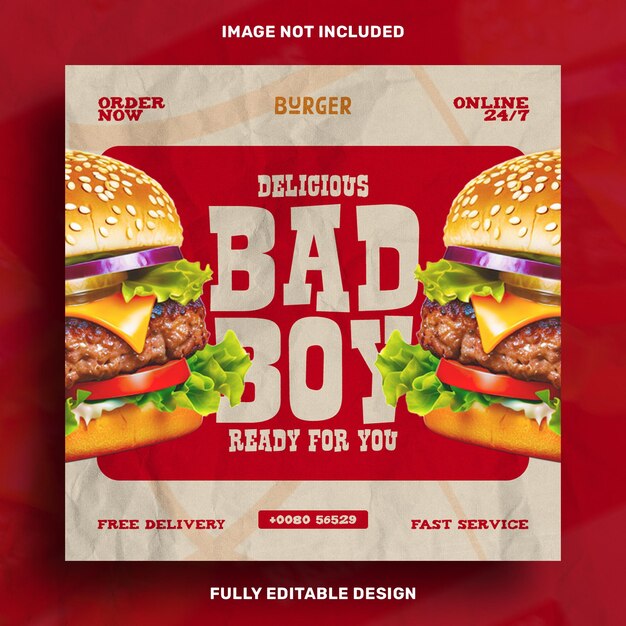 Delicious Burger Social Media Post Design Template – Free Download