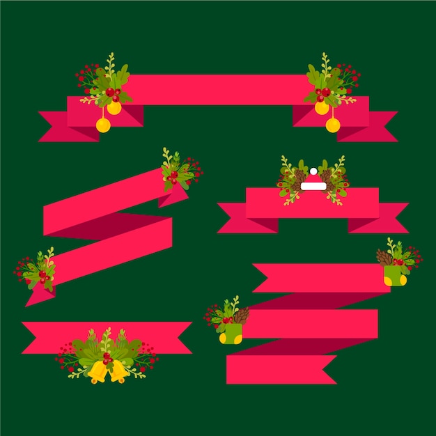 Christmas Ribbon Collection – Free Download Vector Templates