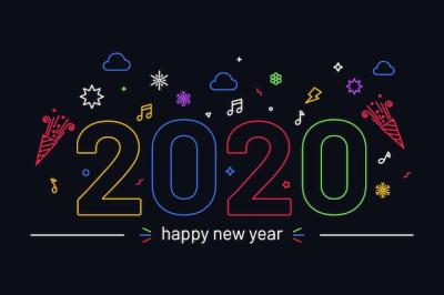 New Year 2020 Background in Outline Style – Free Download