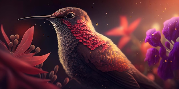 Stunning Hummingbird Photography Amidst Red Flowers and Natural Light – Free Download