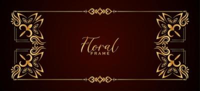 Stylish Golden Frame Floral Red Banner Design – Free to Download