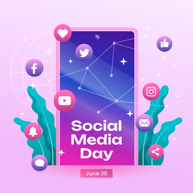 Gradient Illustration for Social Media Day Celebration – Free Download