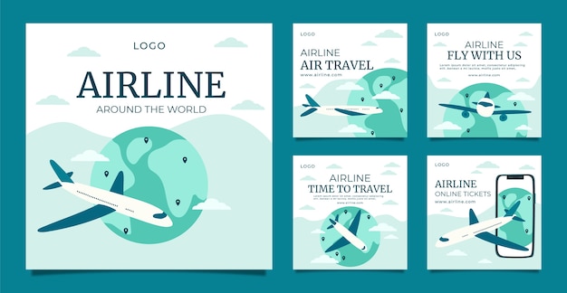 Hand Drawn Airline Fluid Shapes for Instagram Post – Free Download