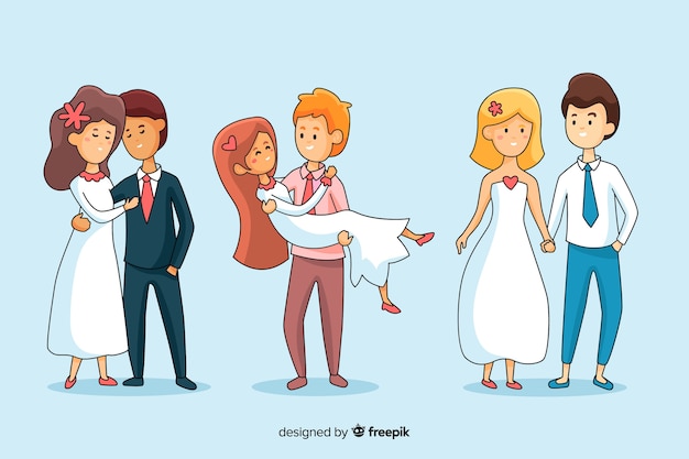 Hand Drawn Wedding Couple Collection – Free to Download