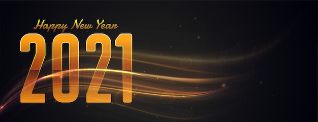 Golden Light Streak Banner Design for Happy New Year 2021 – Free Download