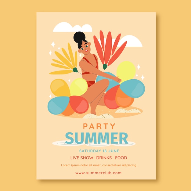 Flat Party Invitation Template for Summer Season – Free Download