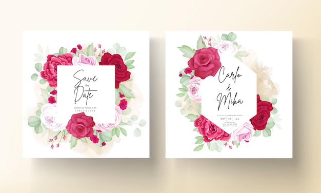 Beautiful Rose and Peony Flower Wedding Invitation Card – Free Download