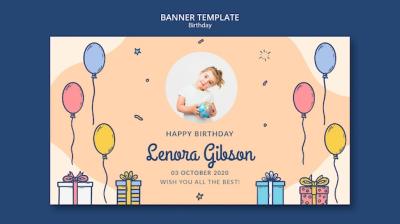 Happy Birthday Banner Template with Photo – Download Free Stock Photo