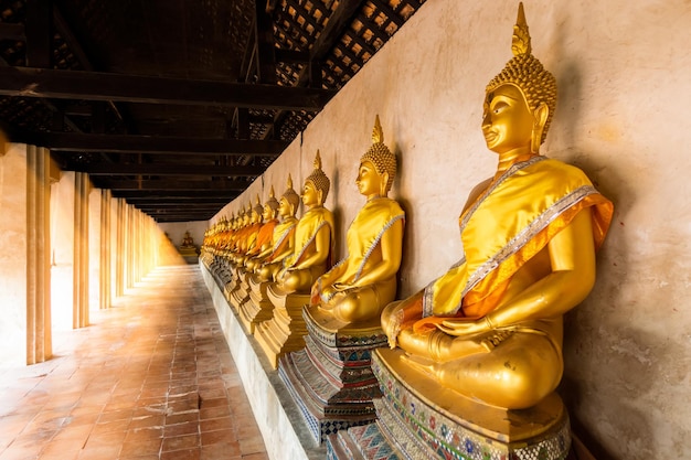 Corridor of Buddha Statues at Wat Phutthaisawan Temple in Ayutthaya, Thailand – Free Download