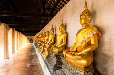 Corridor of Buddha Statues at Wat Phutthaisawan Temple in Ayutthaya, Thailand – Free Download