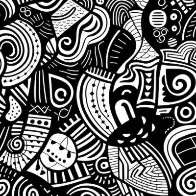 Black and White Cartoon Doodles Inspired by Mesoamerican Art – Free Download