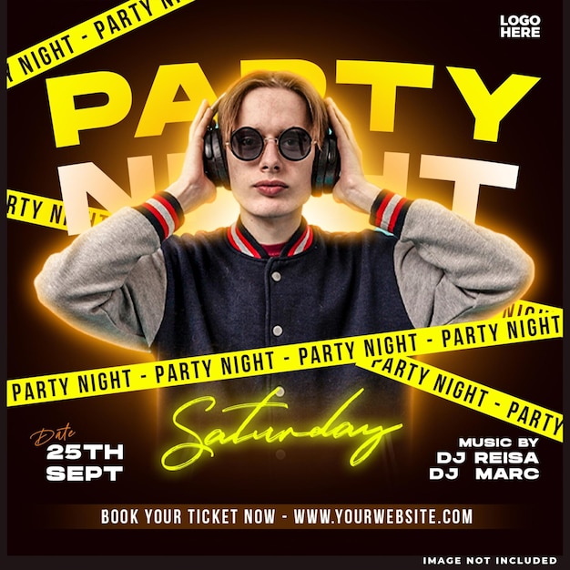 Night Club Music DJ Party Flyer Social Media Post Design – Free Download