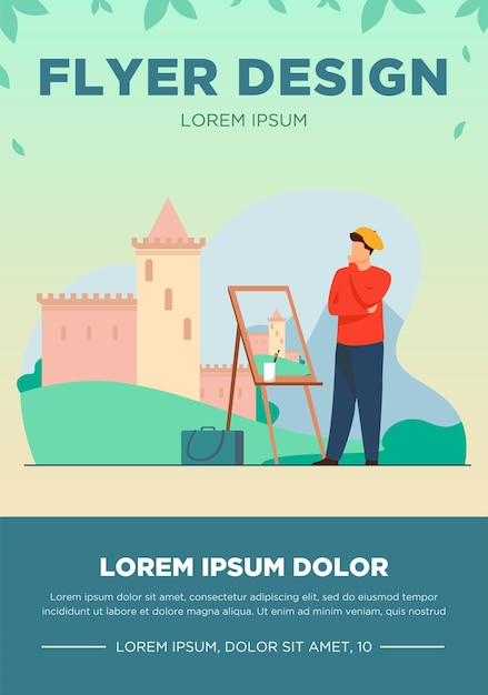 Creative Artist Painting Castle: Brush and Scenery Vector Illustration for Free Download