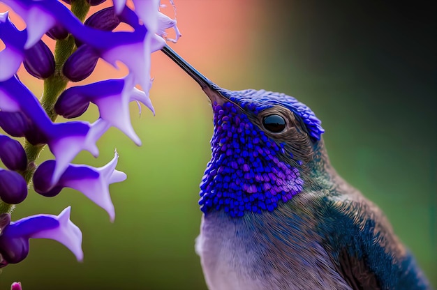 Hummingbird with a Purple Flower in Its Beak – Free Download