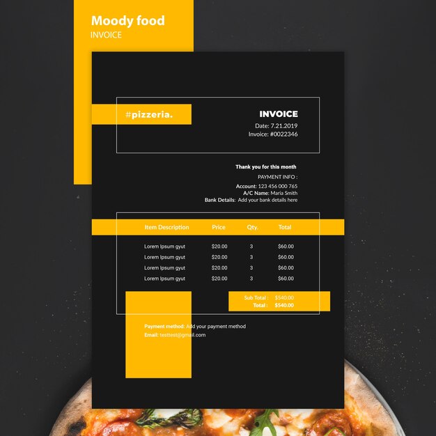 Moody Restaurant Food Invoice Mock-Up – Free Download