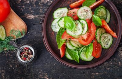 Tomato and Cucumber Salad with Black Pepper and Basil – Free Stock Photo, Download for Free