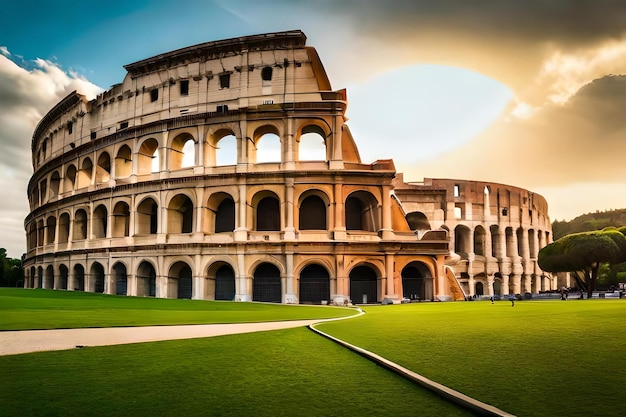 Roman Structure Surrounded by Lush Green Lawn – Free to Download