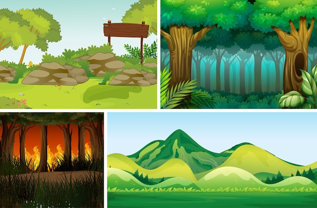 Four Different Natural Disaster Scenes in Cartoon Style – Free Download